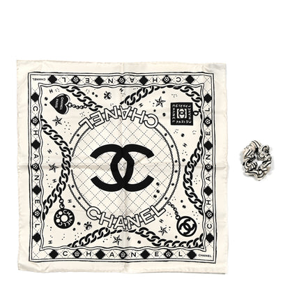 Chanel Silk Twill Square Scarf Hair Tie Ecru Black 7 of 8