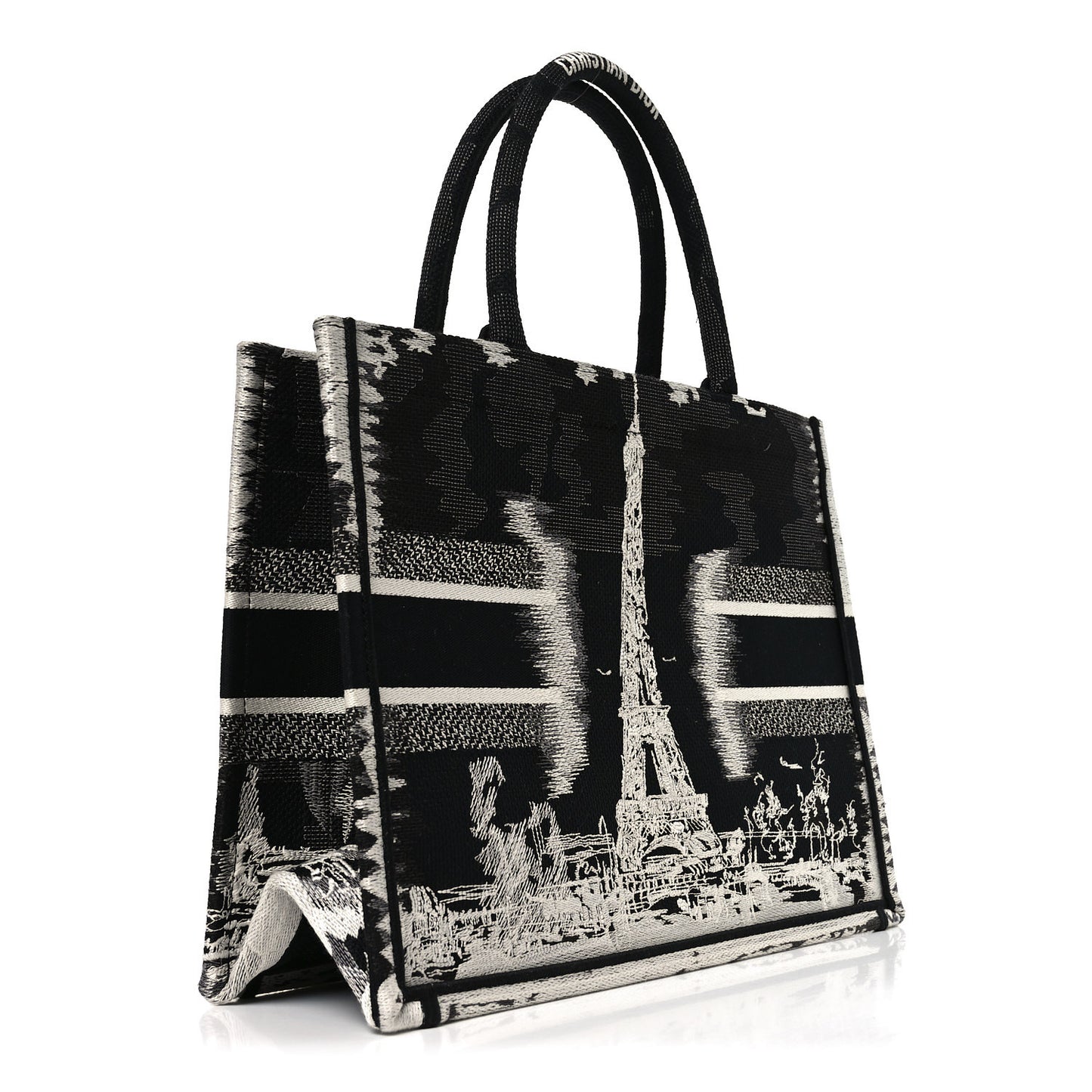 Canvas Embroidered Medium Paris Book Tote Black White