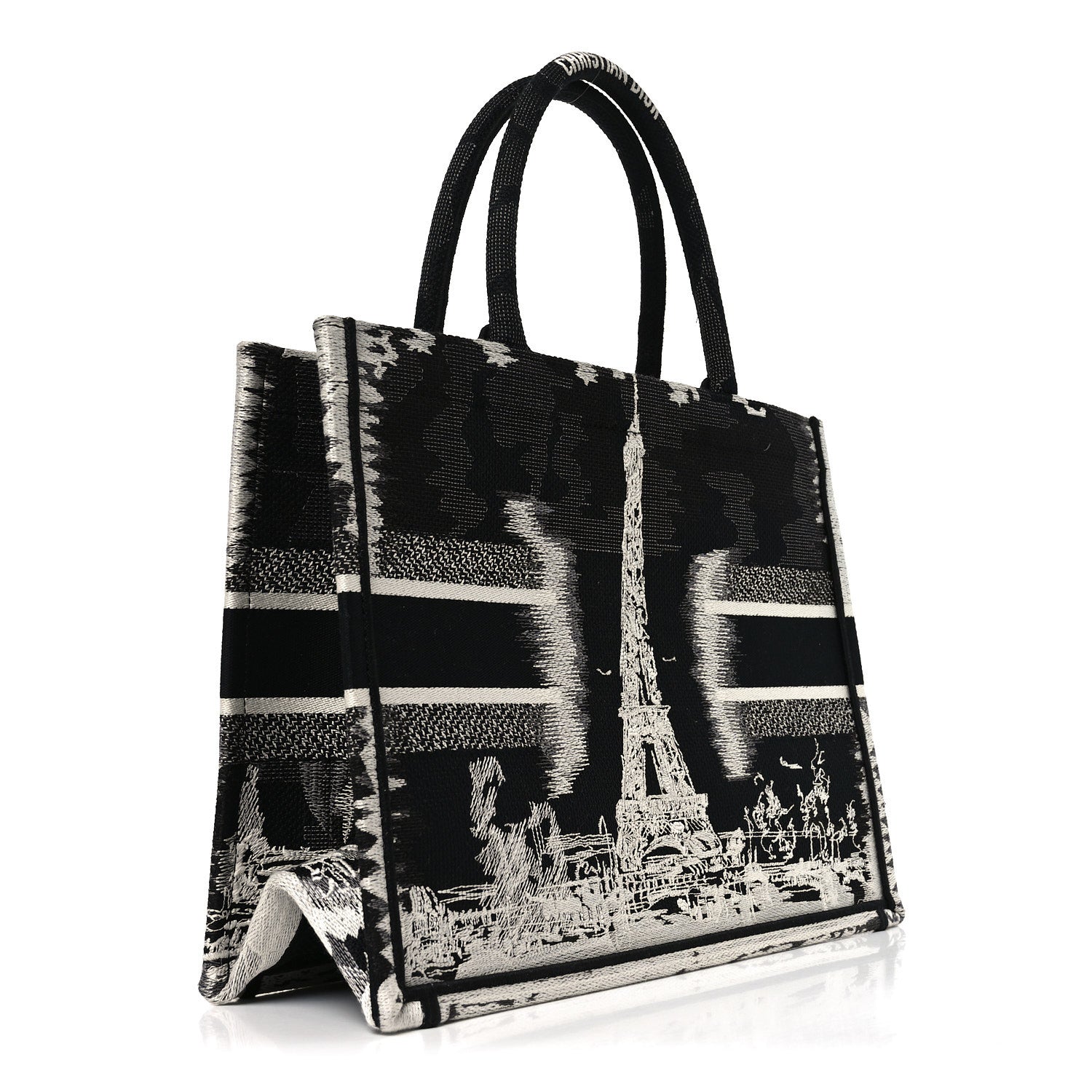 Christian Dior Canvas Embroidered Medium Paris Book Tote Black White 2 of 9