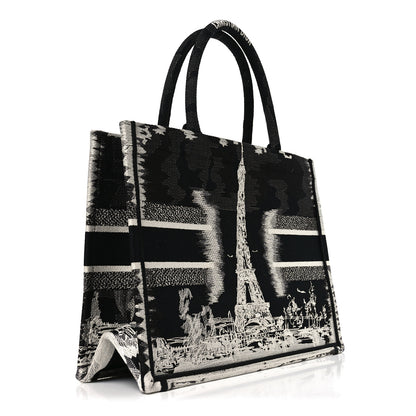 Christian Dior Canvas Embroidered Medium Paris Book Tote Black White 2 of 9