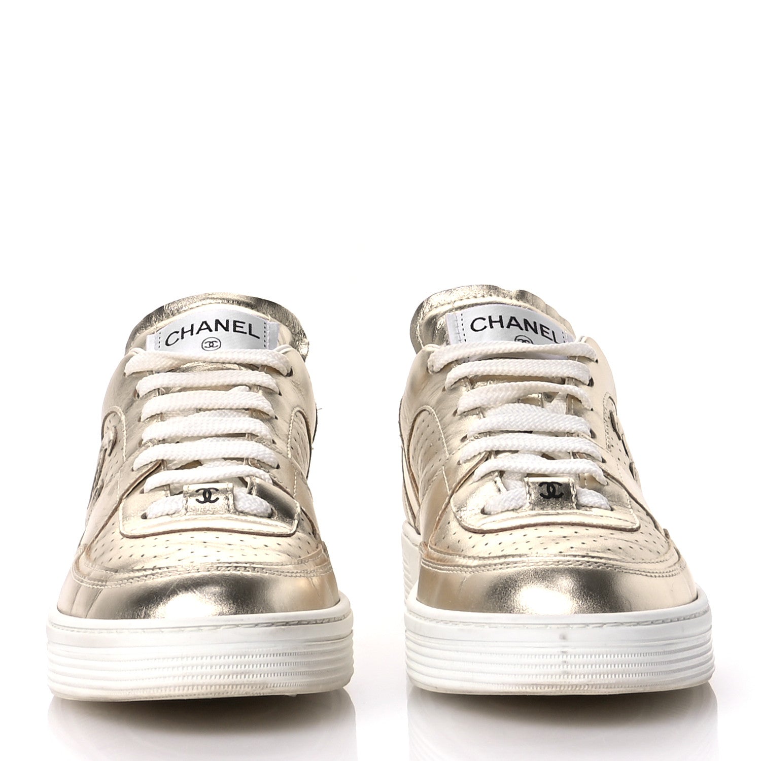 Chanel Laminated Calfskin CC Womens Sneakers 41 Golden 3 of 10