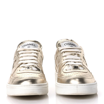 Chanel Laminated Calfskin CC Womens Sneakers 41 Golden 3 of 10