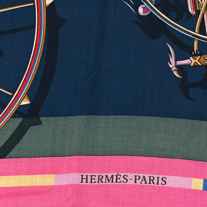 Hermes Cashmere Silk Voitures en Equilibre Shawl 140 Rose Bonbon 2 of 3