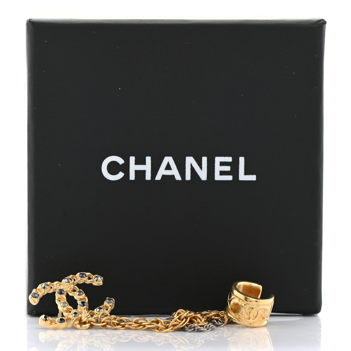 Crystal CC Chain Cuff Single Earring Gold Silver