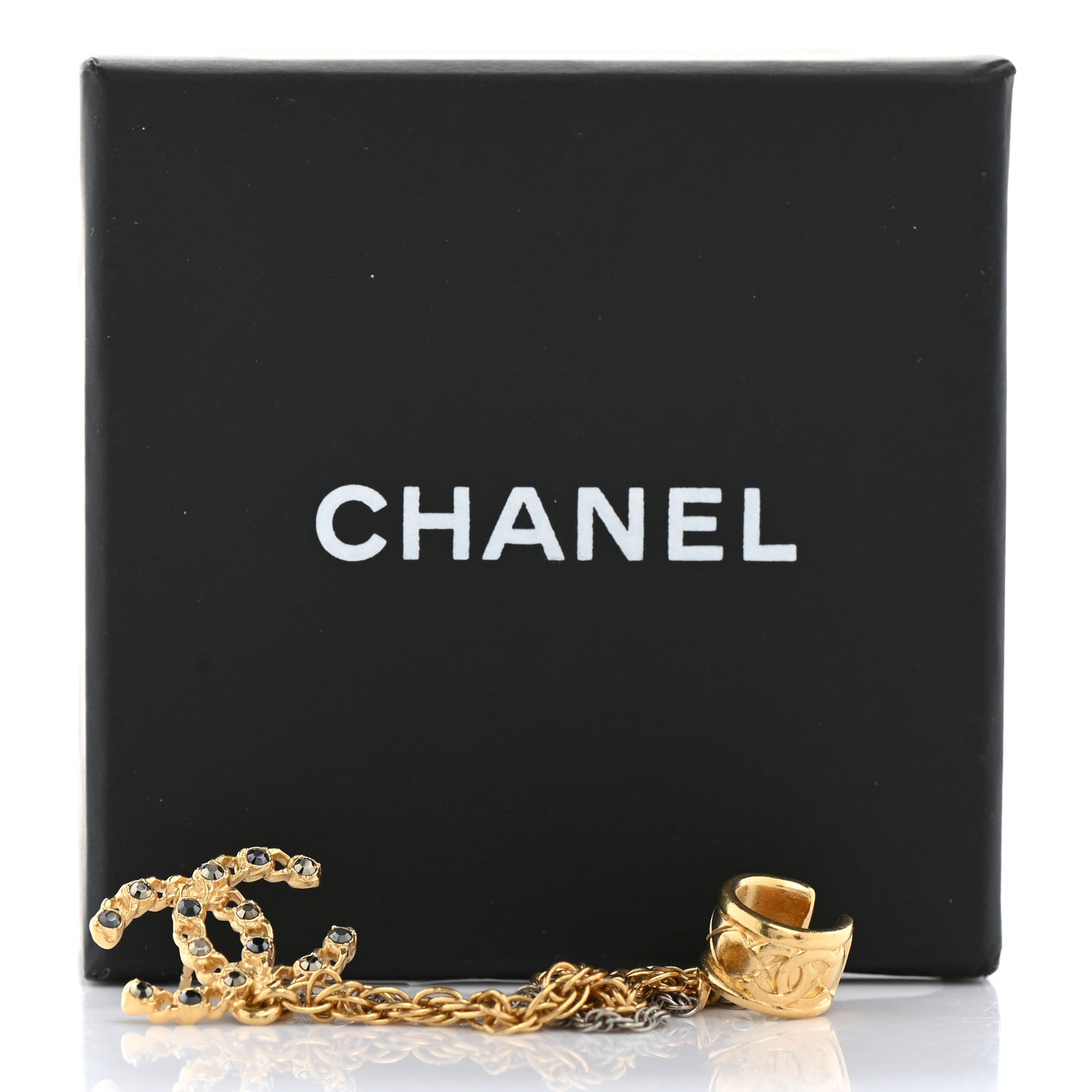Chanel Crystal CC Chain Cuff Single Earring Gold Silver 5 of 5