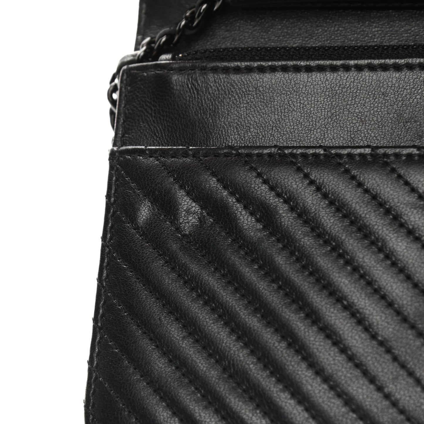 Lambskin Chevron Quilted Wallet On Chain WOC So Black