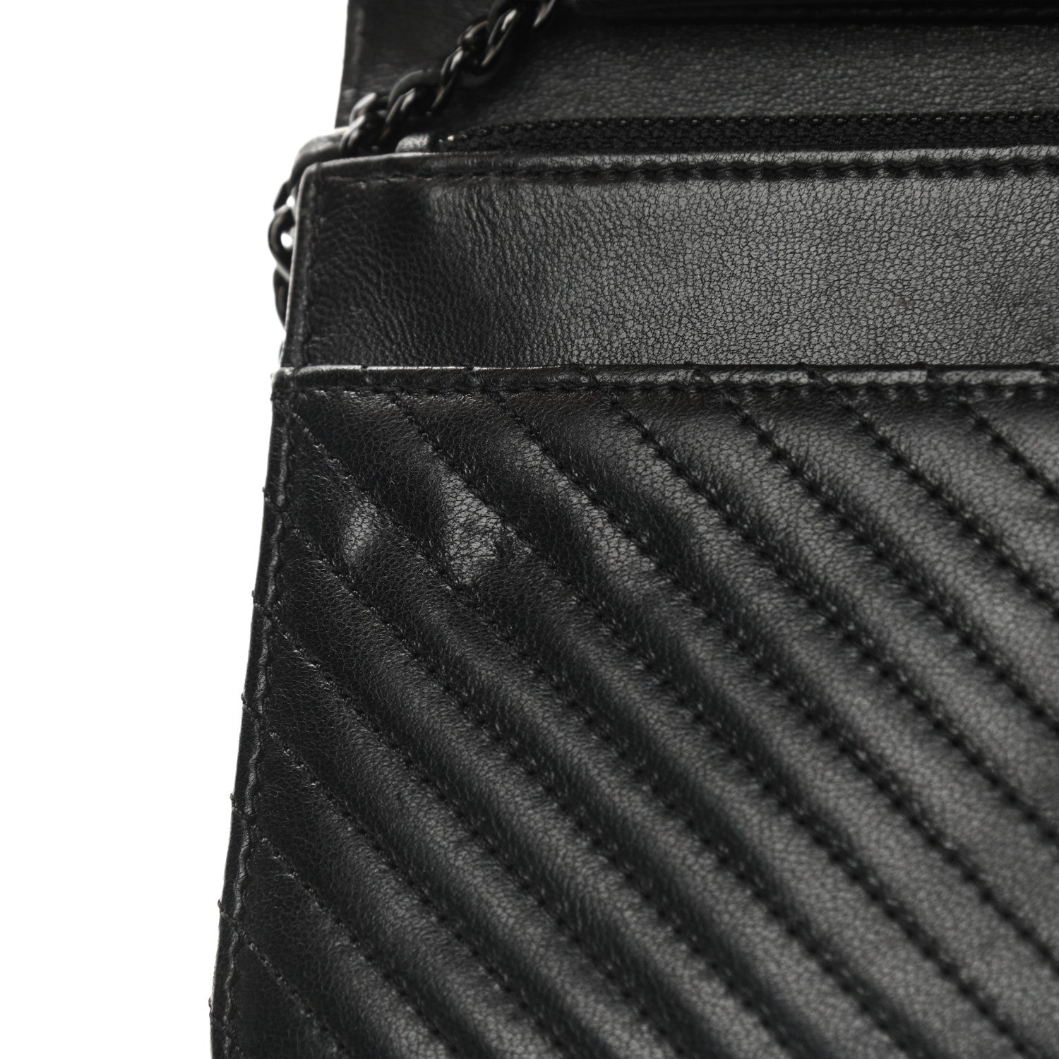 Chanel Lambskin Chevron Quilted Wallet On Chain WOC So Black 8 of 12