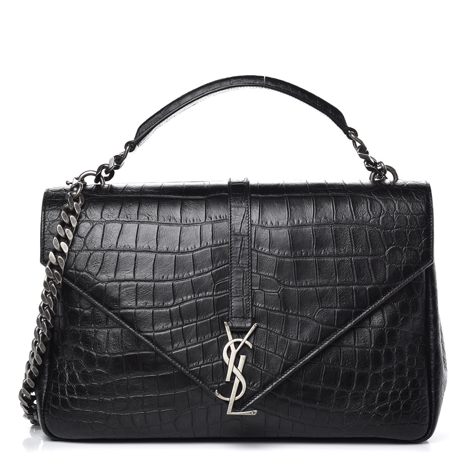 Saint Laurent Calfskin Crocodile Embossed Monogram Large College Satchel Black 1 of 11