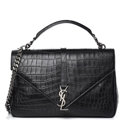 Saint Laurent Calfskin Crocodile Embossed Monogram Large College Satchel Black 1 of 11
