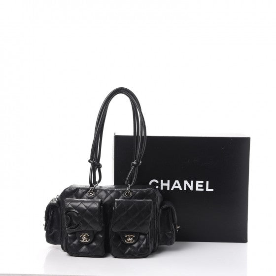 Calfskin Quilted Small Cambon Multipocket Reporter Black White