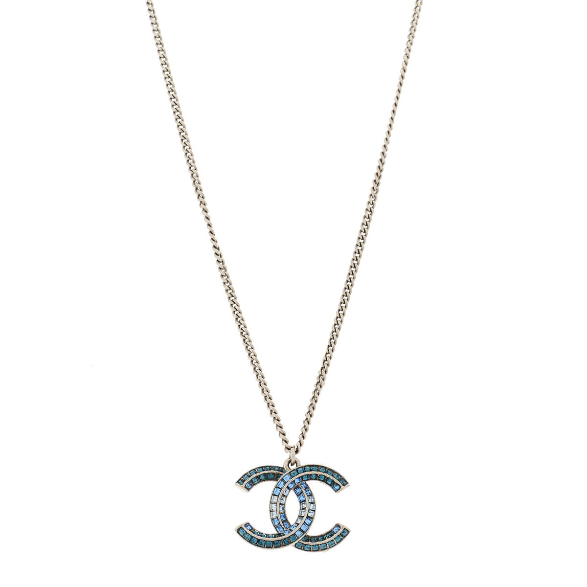 Crystal Baguette CC Necklace Silver Blue