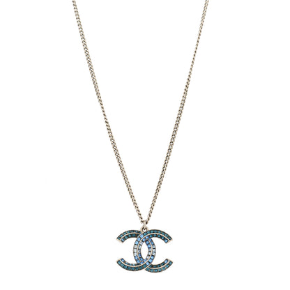 Chanel Crystal Baguette CC Necklace Silver Blue 1 of 4