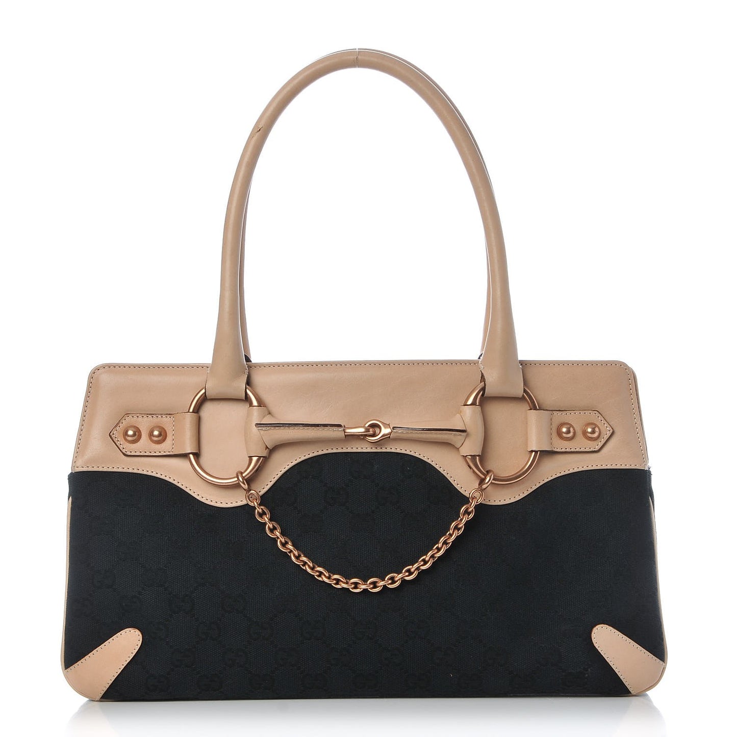 Monogram Horsebit Chain Shoulder Bag Beige Black