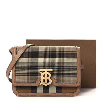 Burberry Calfskin Tartan Print Small TB Bag Light Fawn 11 of 11