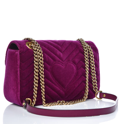 Gucci Velvet Matelasse Small GG Marmont Shoulder Bag Fuchsia Violet Cyclamen 3 of 12