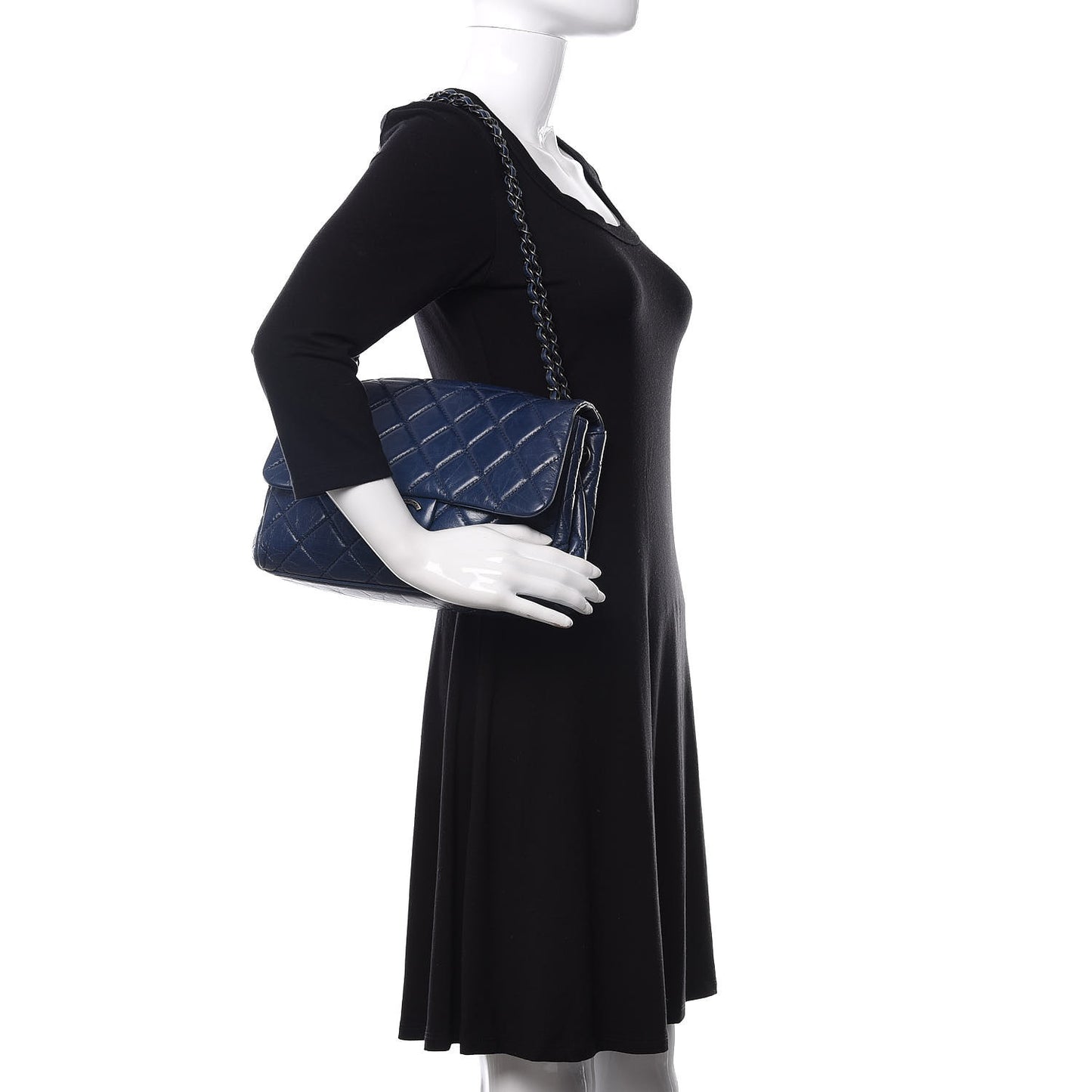 Glazed Calfskin Quilted Large Coco Soft Flap Navy