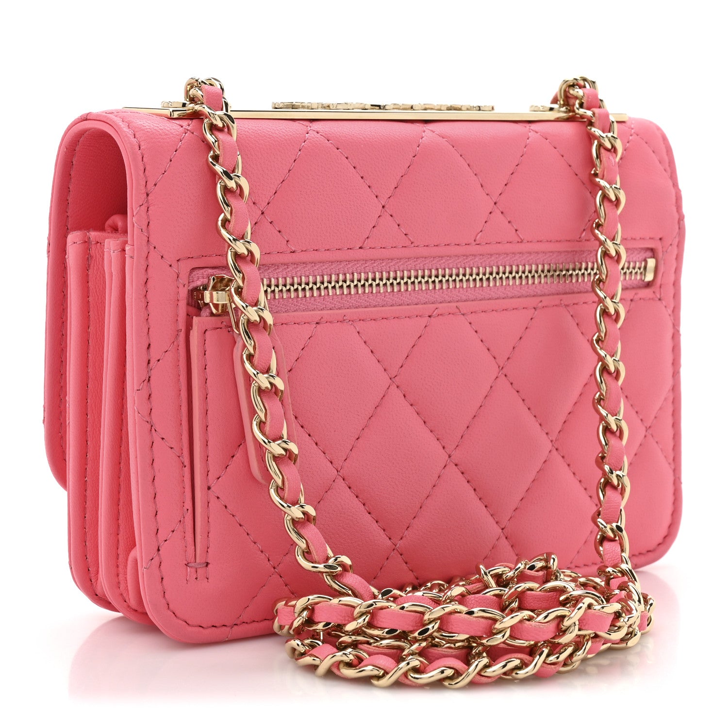 Chanel Lambskin Quilted Mini Trendy CC Wallet On Chain WOC Pink 3 of 12