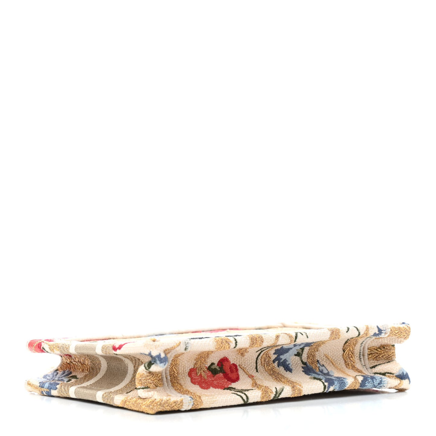 Canvas Embroidered Hibiscus Printed Mini Book Tote Beige Multicolor