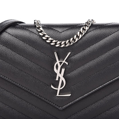 Saint Laurent Grain De Poudre Matelasse Chevron Monogram Envelope Chain Wallet Black 9 of 10