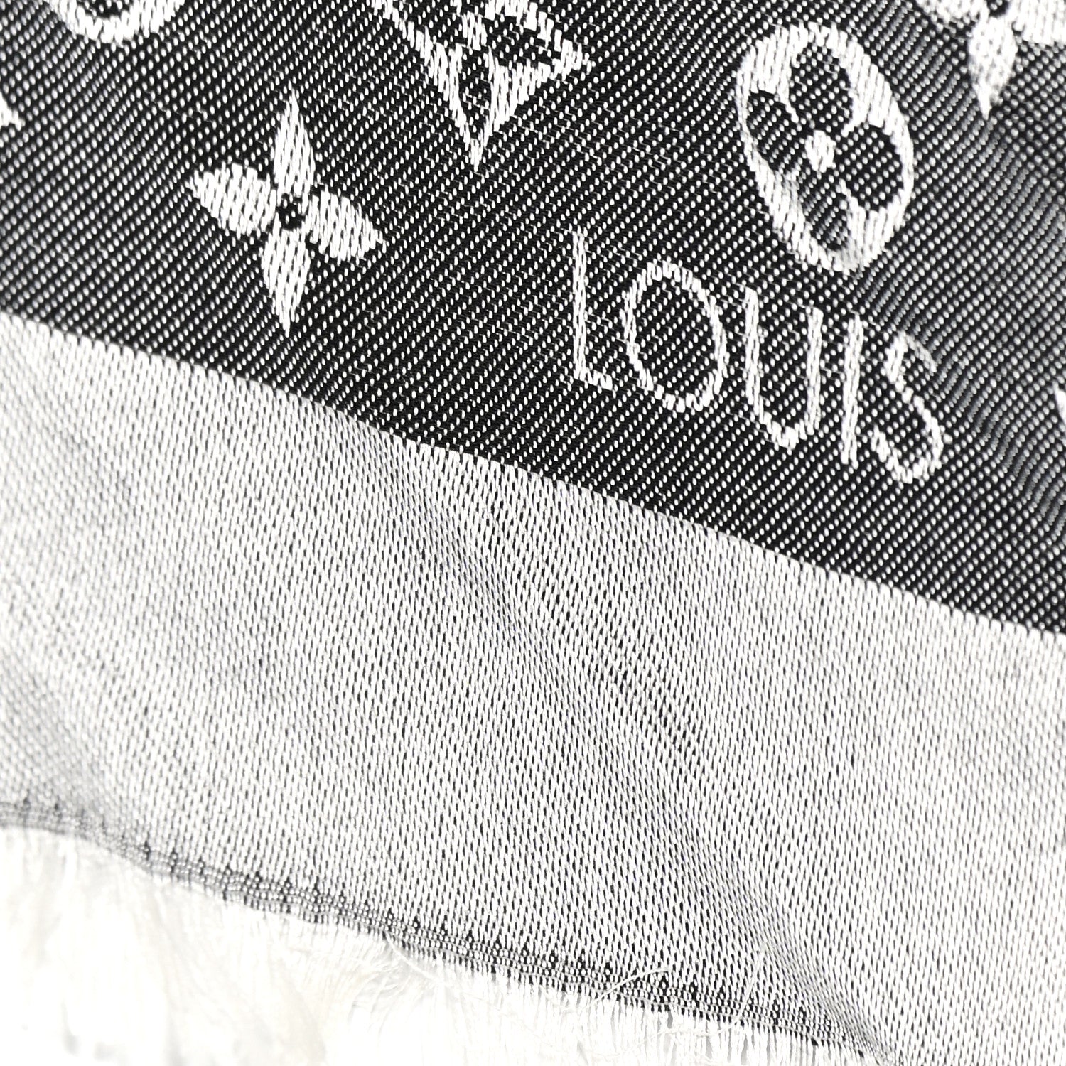 Louis Vuitton LOUIS VUITTON Silk Wool Monogram Denim Shawl Black 5 of 9