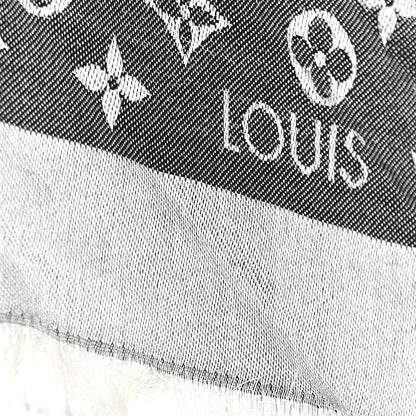 Louis Vuitton LOUIS VUITTON Silk Wool Monogram Denim Shawl Black 5 of 9
