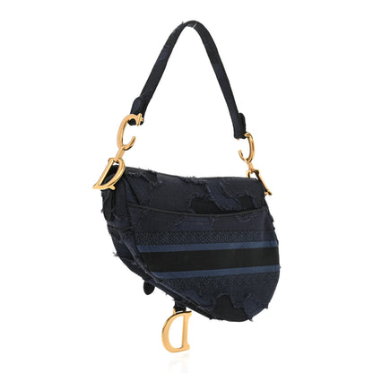 Christian Dior Canvas Embroidered Camouflage Saddle Bag Blue 3 of 11