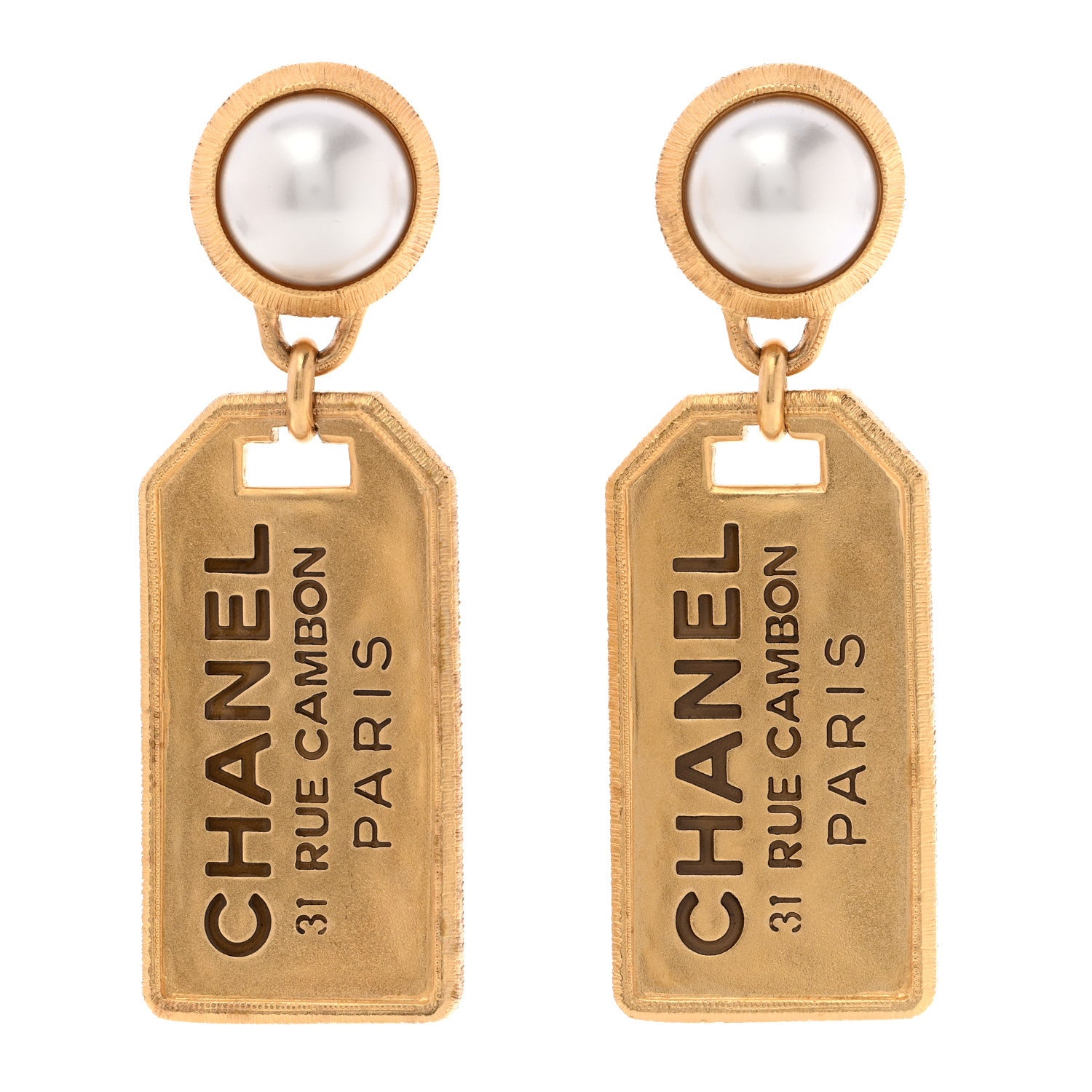 Chanel Pearl CC Tags Drop Earrings Gold 1 of 5