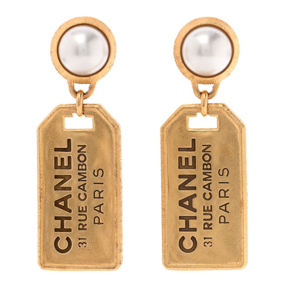 Chanel Pearl CC Tags Drop Earrings Gold 1 of 5