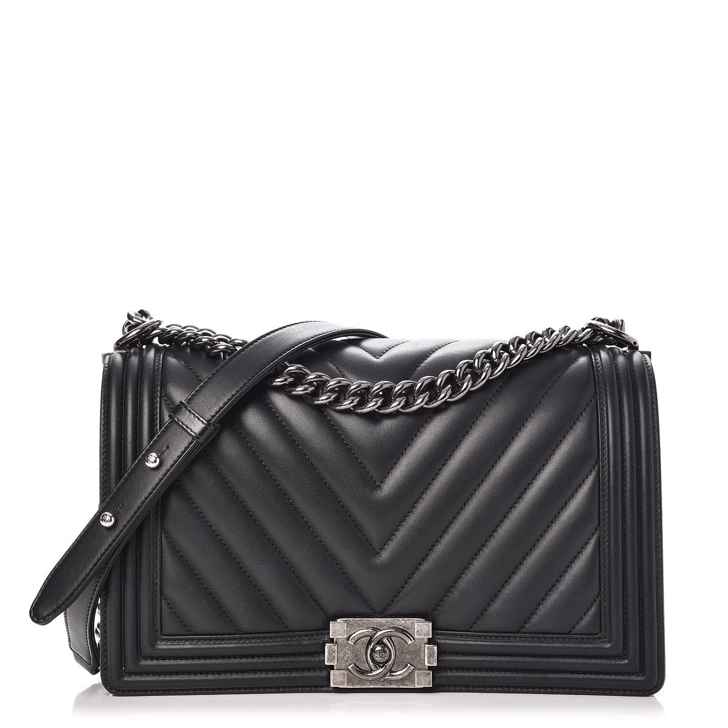 Calfskin Chevron Quilted New Medium Boy Flap Black