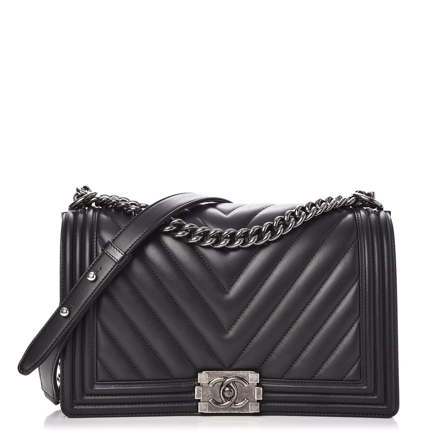 Chanel Calfskin Chevron Quilted New Medium Boy Flap Black 1 of 8