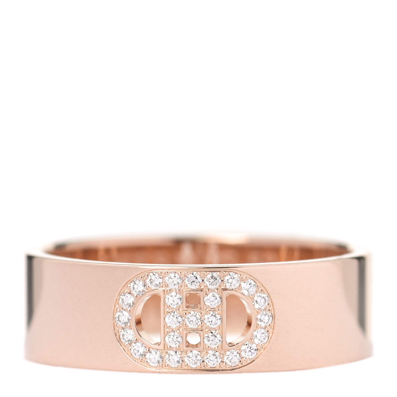 Hermes 18K Rose Gold Diamond PM H D'Ancre Ring 50 5.25 1 of 5