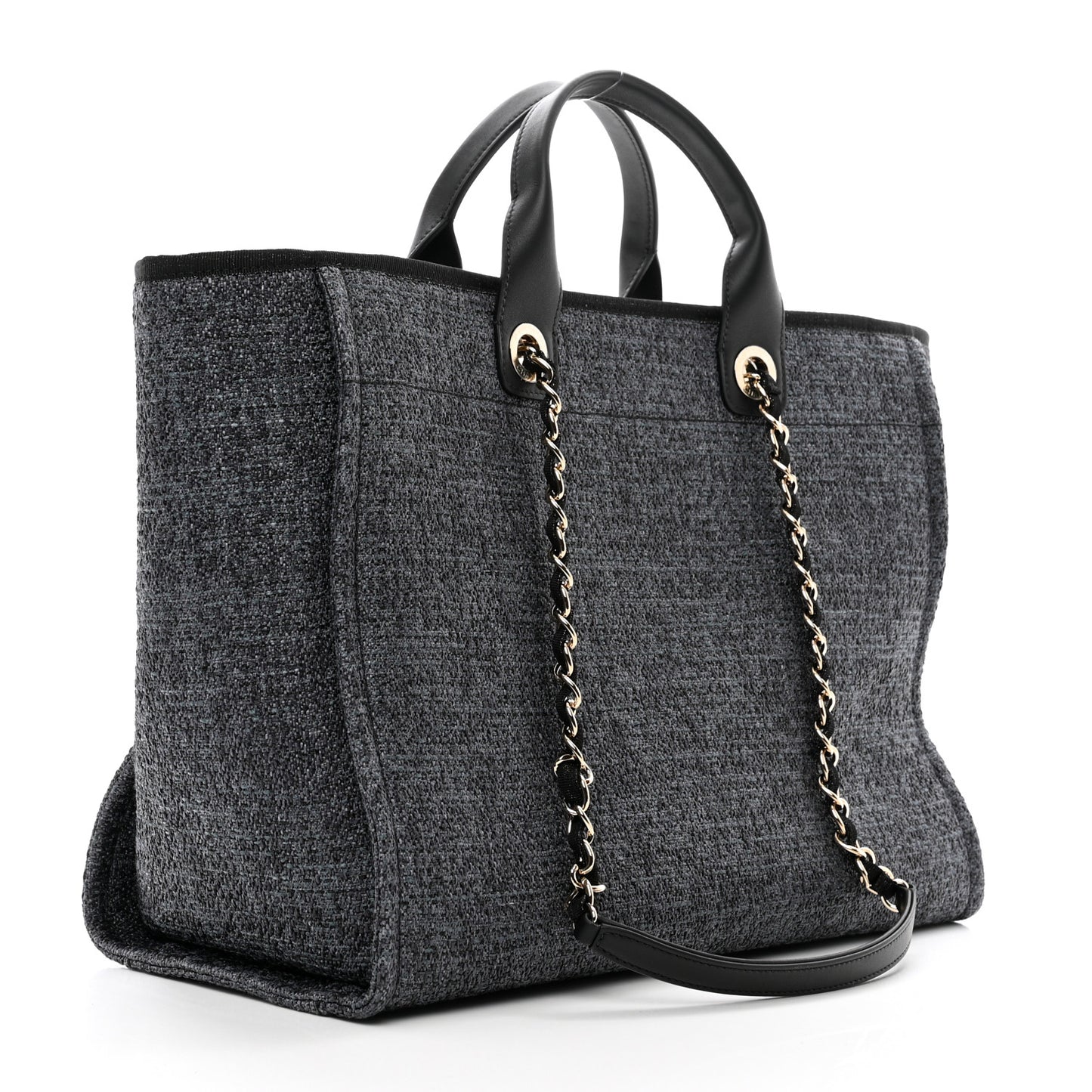 Woven Straw Raffia Medium Deauville Tote Grey