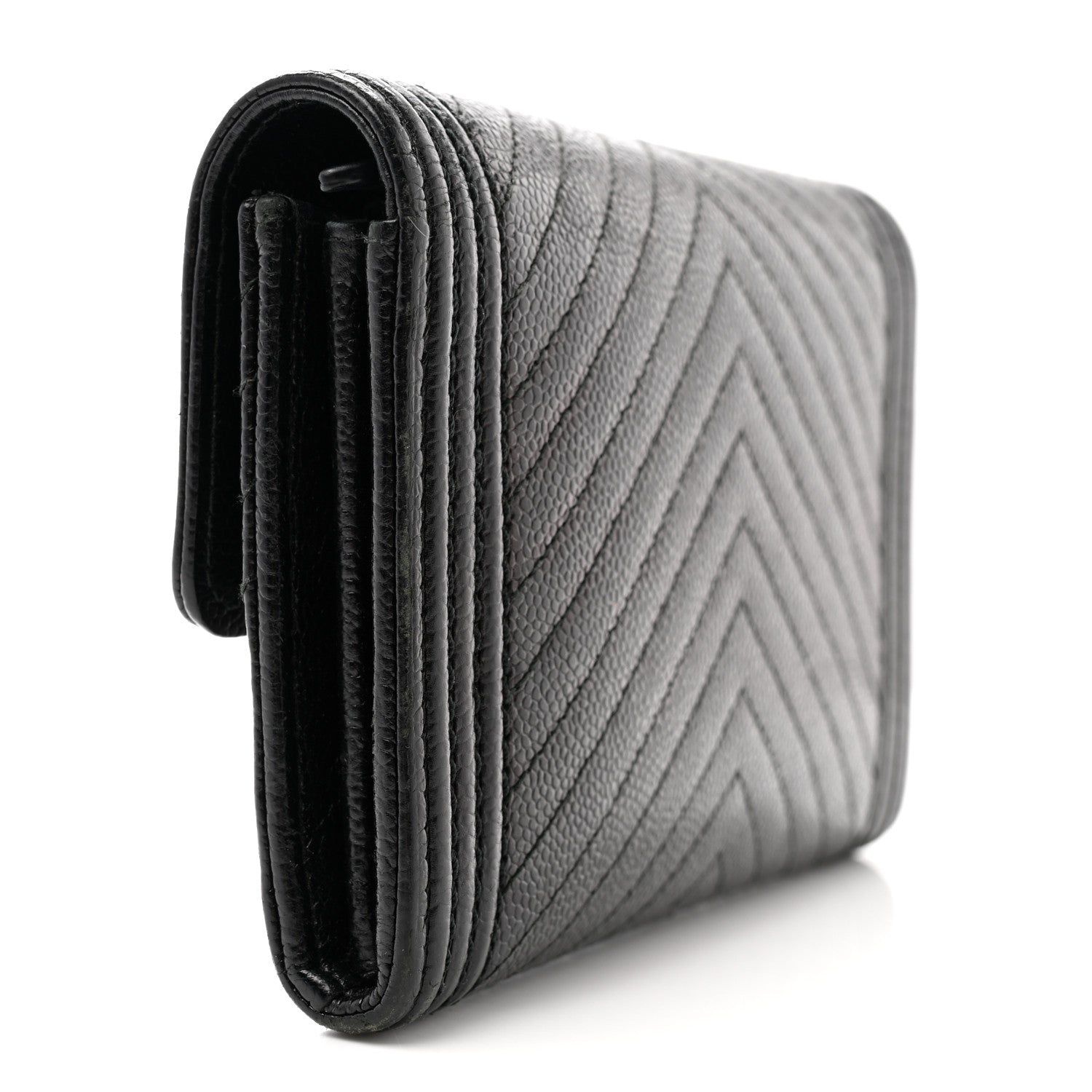 Chanel Caviar Chevron Quilted Medium Boy Flap Wallet Black 3 of 11