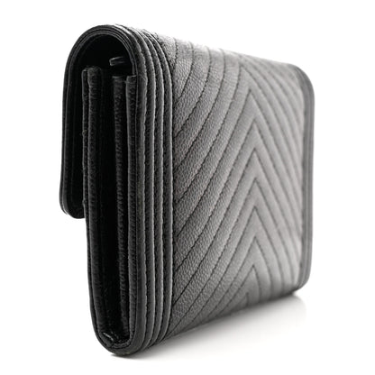 Chanel Caviar Chevron Quilted Medium Boy Flap Wallet Black 3 of 11