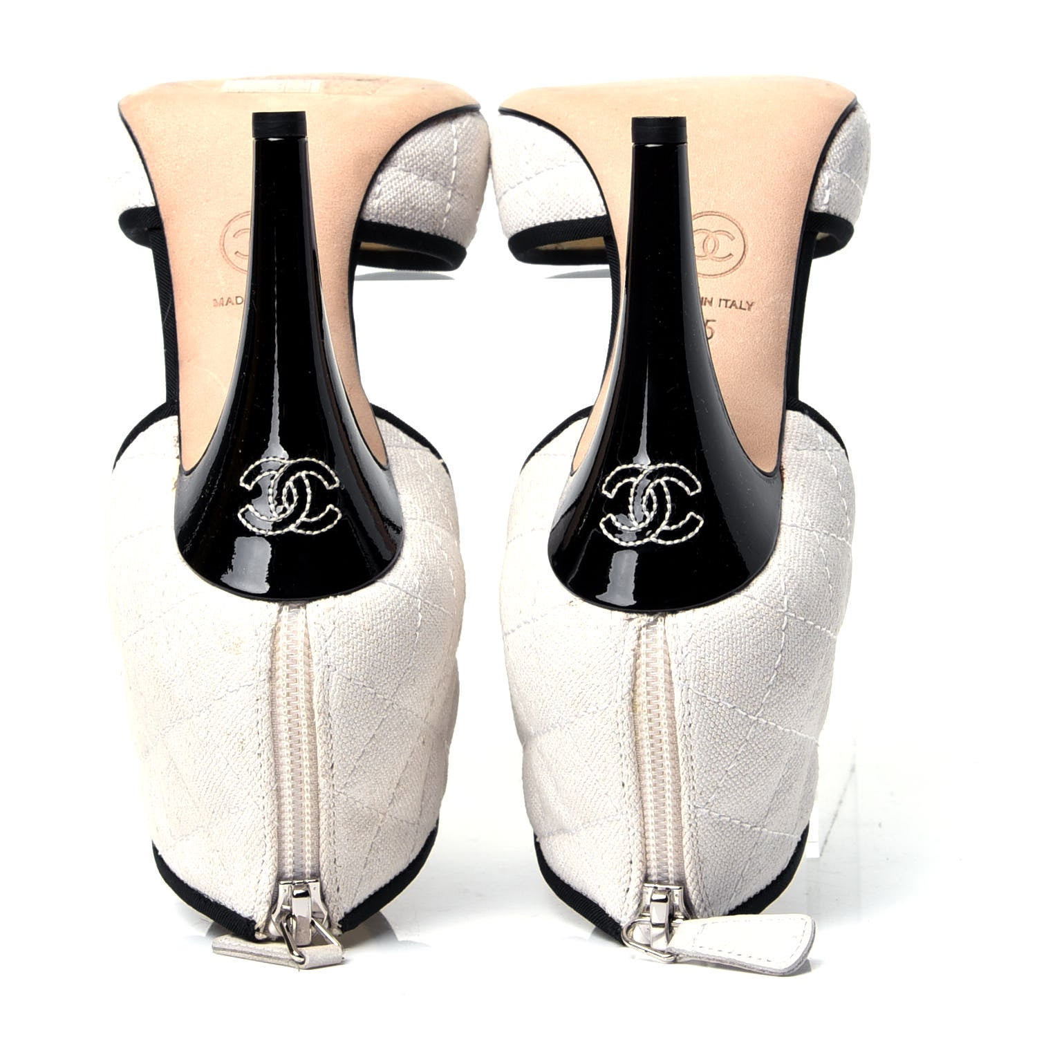 Chanel Grosgrain Canvas Quilted Open Toe CC Sandals 35 White 5 of 7