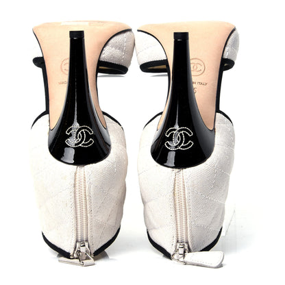 Chanel Grosgrain Canvas Quilted Open Toe CC Sandals 35 White 5 of 7