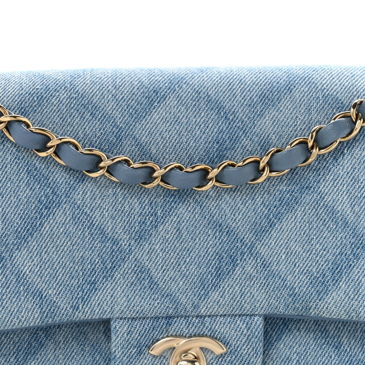 Chanel Printed Denim Quilted Medium Double Flap Light Blue 8 of 12