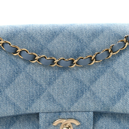 Chanel Printed Denim Quilted Medium Double Flap Light Blue 8 of 12