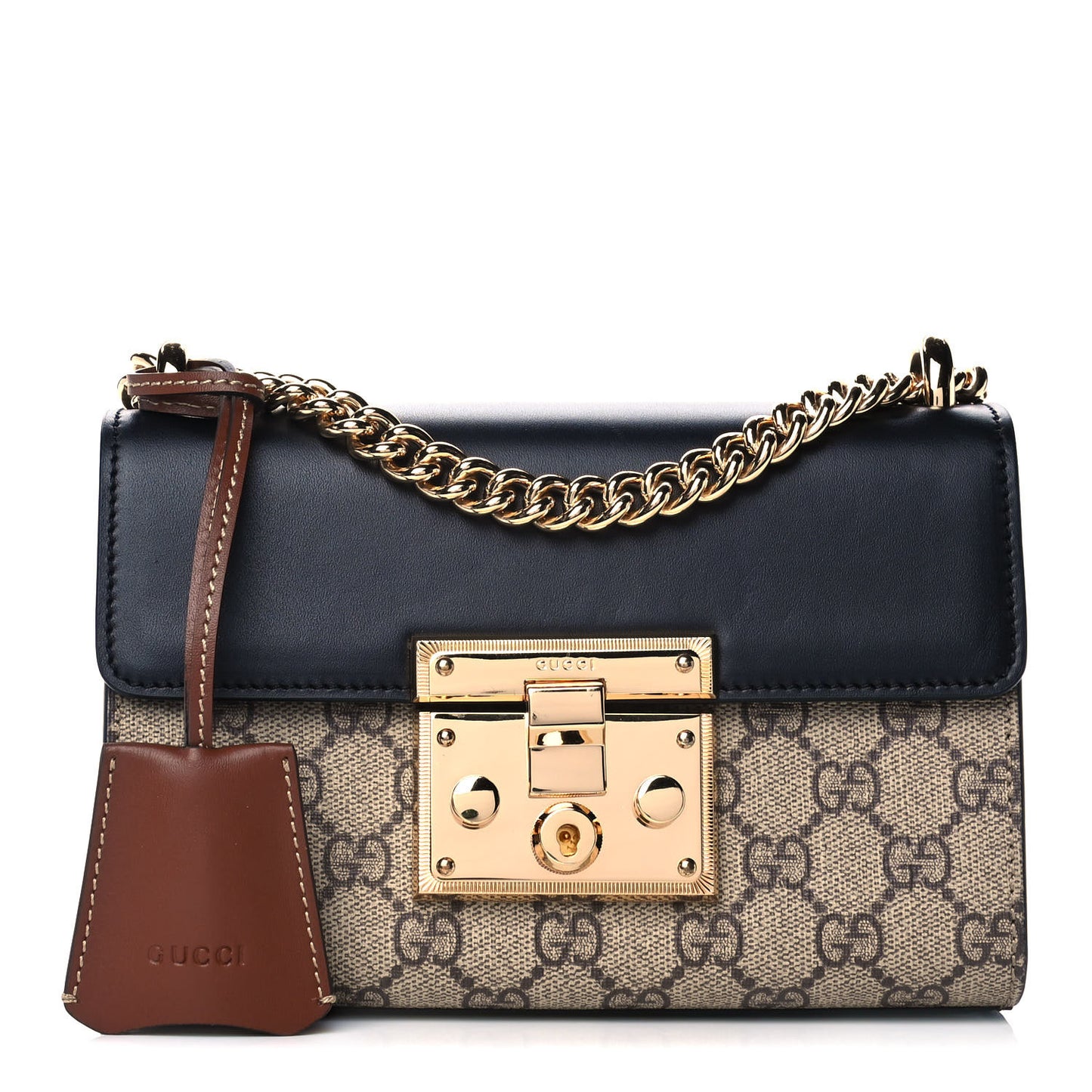 GG Supreme Monogram Calfskin Small Padlock Shoulder Bag Beige Black Cuir