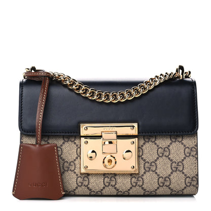 Gucci GG Supreme Monogram Calfskin Small Padlock Shoulder Bag Beige Black Cuir 1 of 11