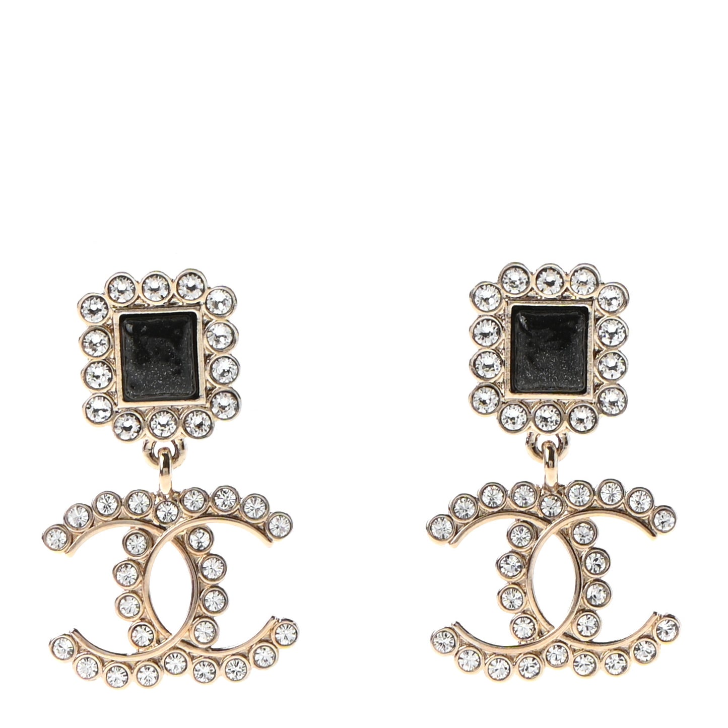 Crystal CC Drop Earrings Gold Black