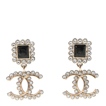 Chanel Crystal CC Drop Earrings Gold Black 1 of 4