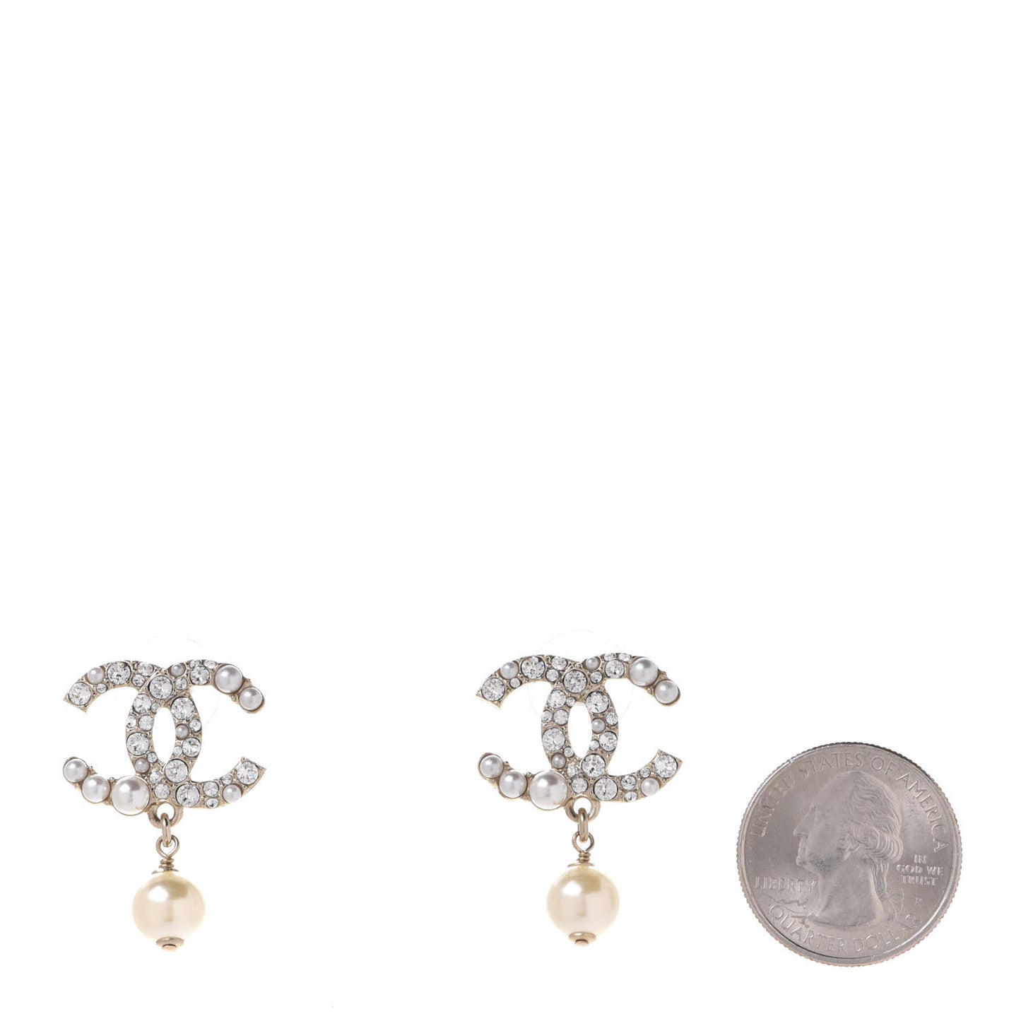 Crystal Pearl CC Drop Earrings Gold