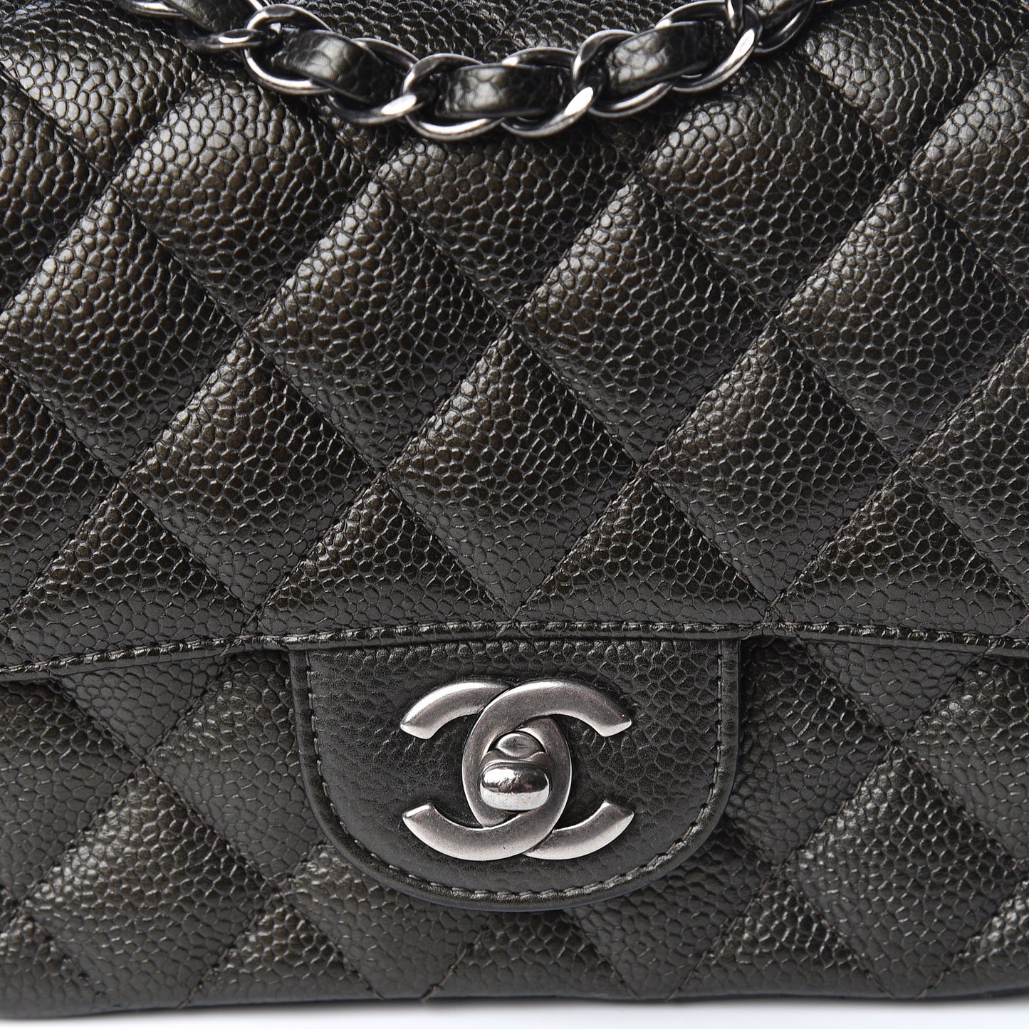 Metallic Caviar Quilted Mini Square Flap Dark Charcoal