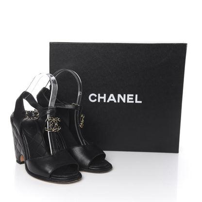 Chanel Lambskin Quilted Chain CC Wedge Sandals 36.5 Black 12 of 12