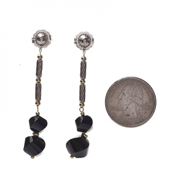David Yurman Sterling Silver 18K Yellow Gold Black Onyx Dangle Twist Earrings 2 of 3