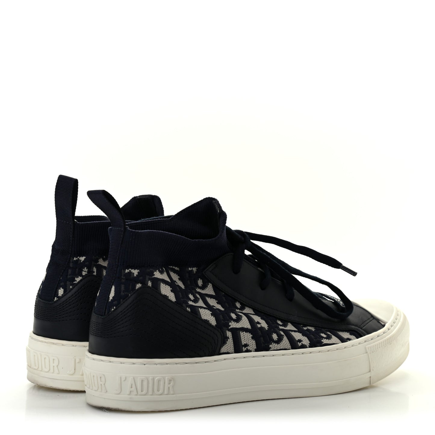 Technical Knit Calfskin Oblique Womens Walk'n Dior Mid Top Sneakers 39 Deep Blue