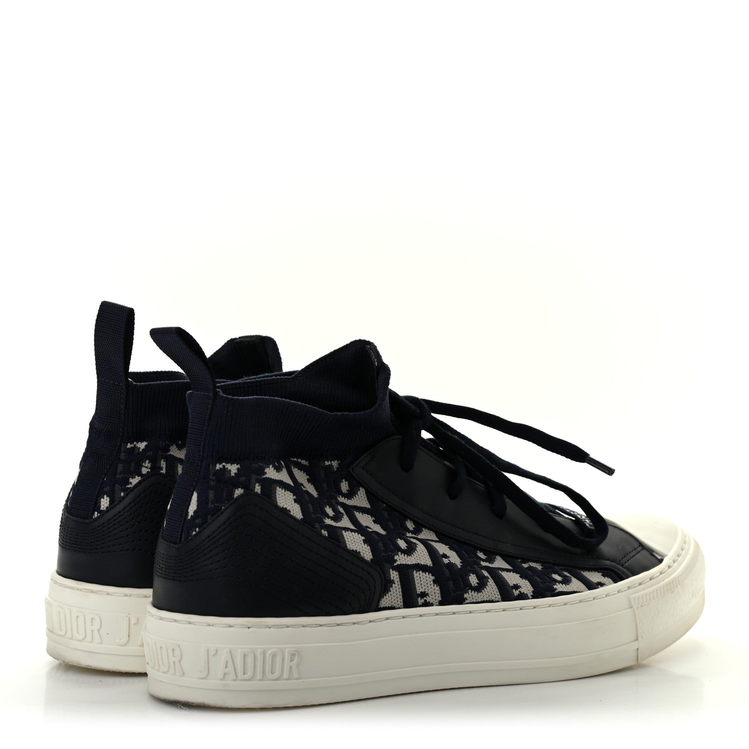 Christian Dior Technical Knit Calfskin Oblique Womens Walk'n Dior Mid Top Sneakers 39 Deep Blue 4 of 8