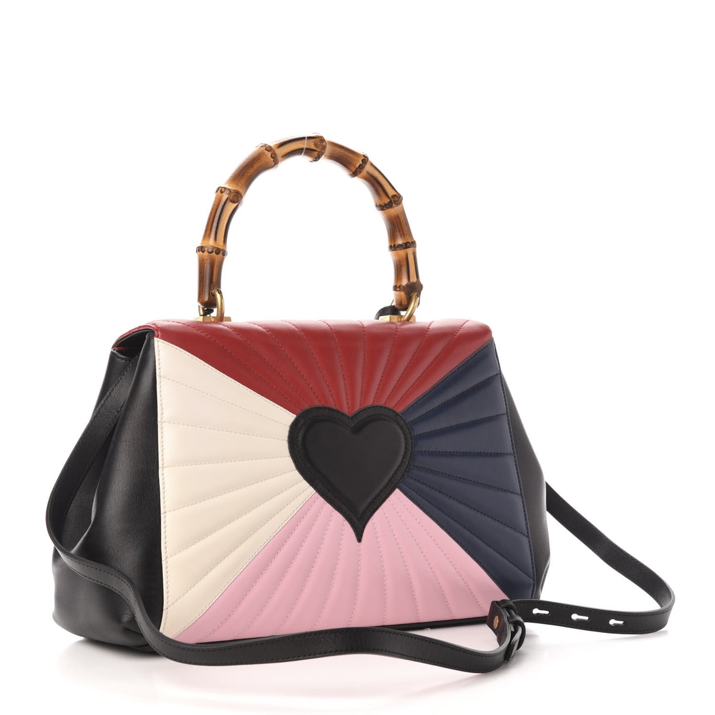 Calfskin Bamboo Trapuntata Queen Margaret Top Handle Bag Blue Agata Hibiscus Red Mystic White Sugar Pink