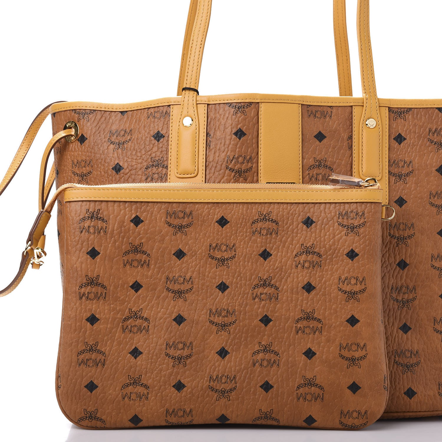 MCM Visetos Medium Liz Reversible Shopper Tote Cognac Yellow 10 of 21